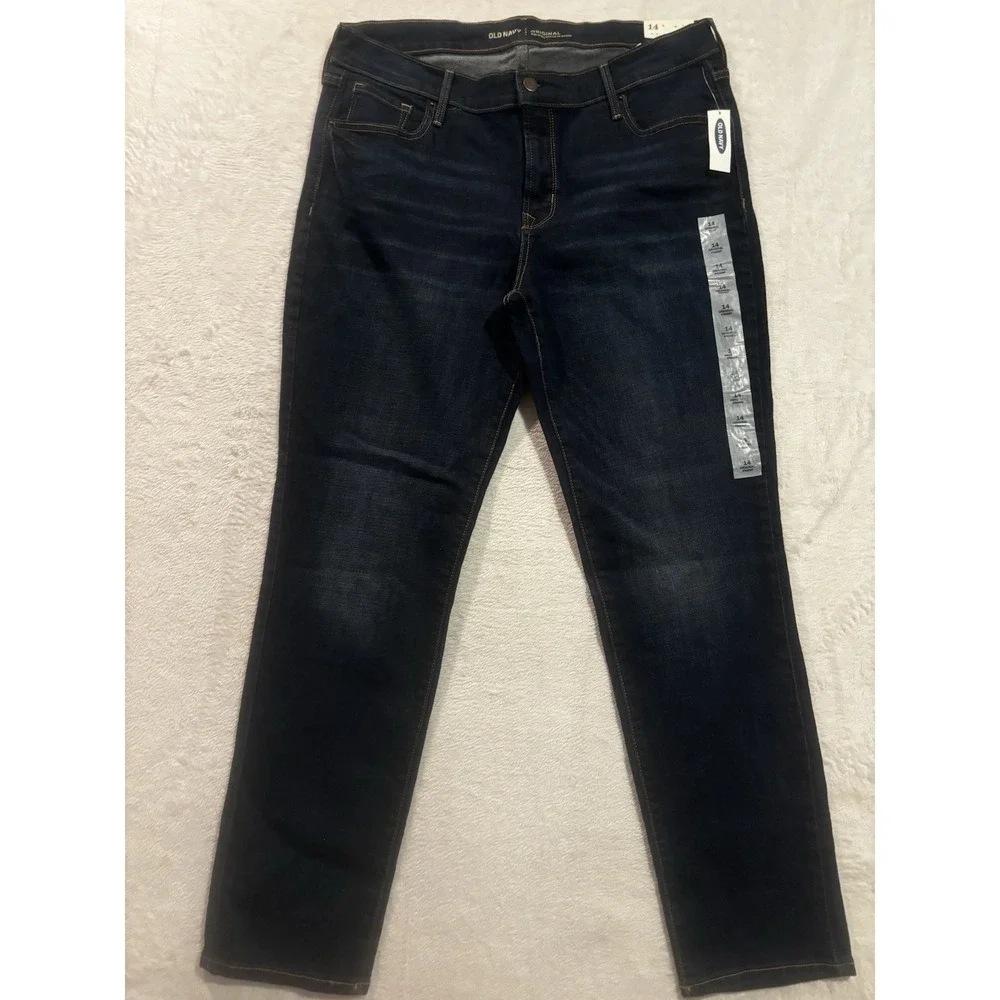 Old‎ Navy Famous Jeans Women's 14 Regular Dark Wash Blue Denim Original Straight